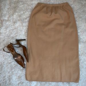 Eileen Fisher nude ribbed midi skirt.